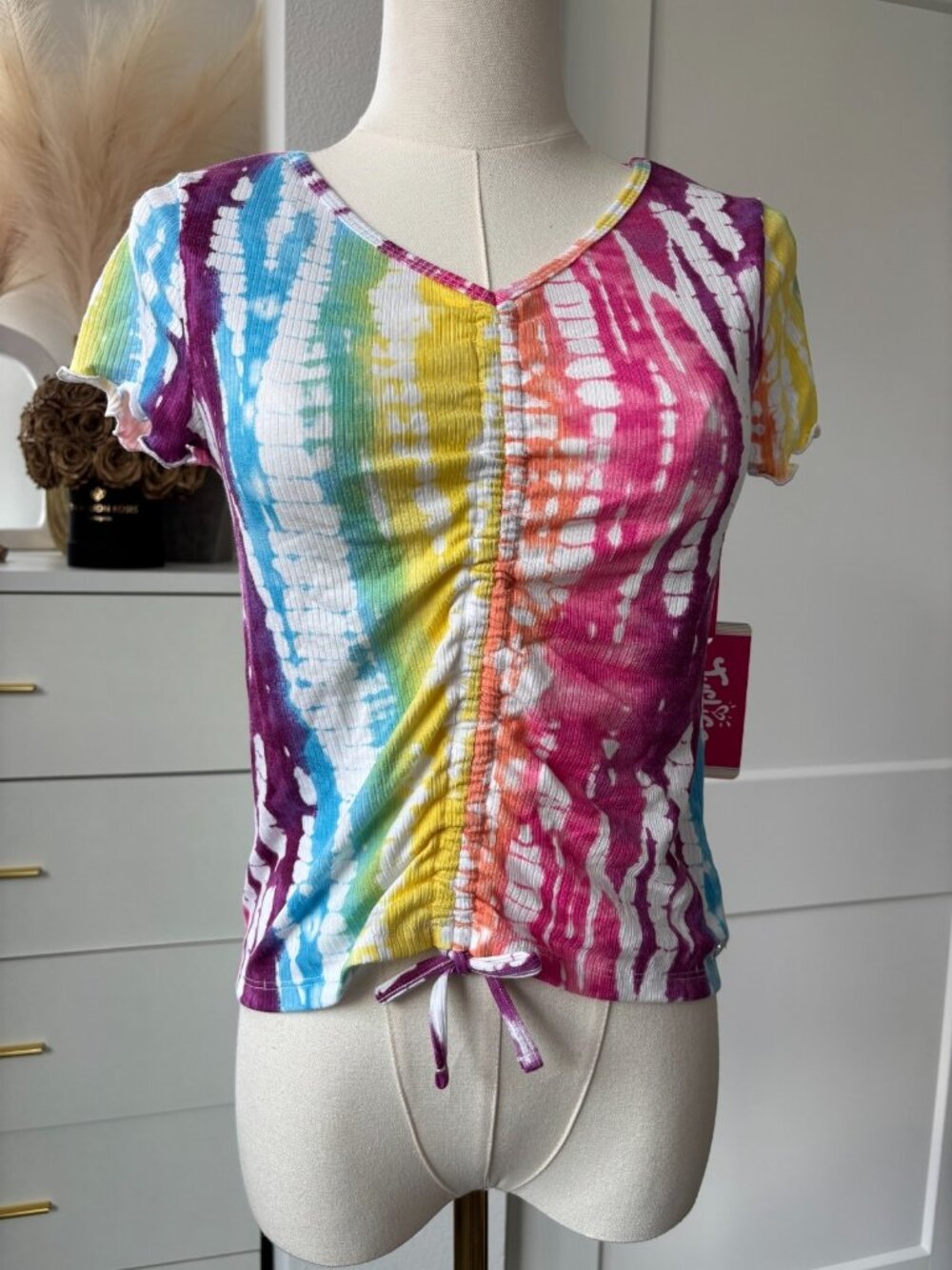 NWT Justice Multi-colored Scrunched Tie Dye T-Shirt Girl's Size Large (12/14)